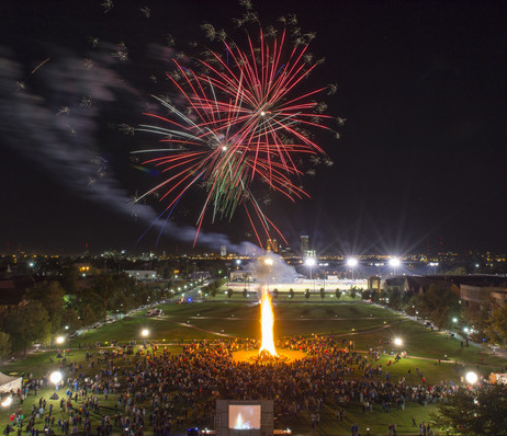 Homecoming bonfire and fireworks at The University of Tulsa